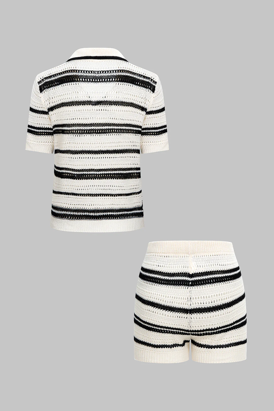 Knit Crochet Contrast Short Sleeve And Shorts Set - Flockneti