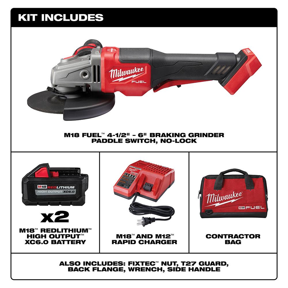 Milwaukee M18 FUEL 4 1/2″-6″ No Lock Braking Grinder with Paddle Switch Kit - Flockneti