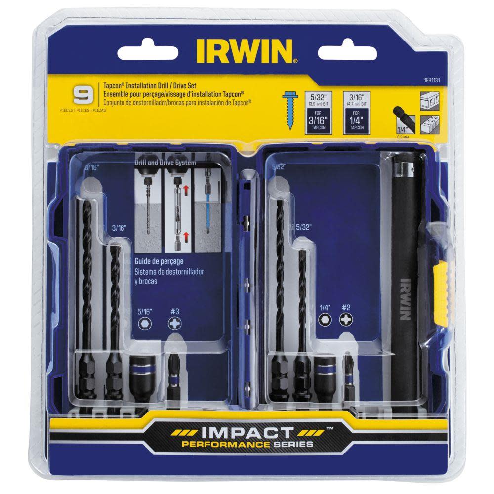 Irwin 9 Pc. Impact Tapcon Installation Drill/Drive Sets - Flockneti
