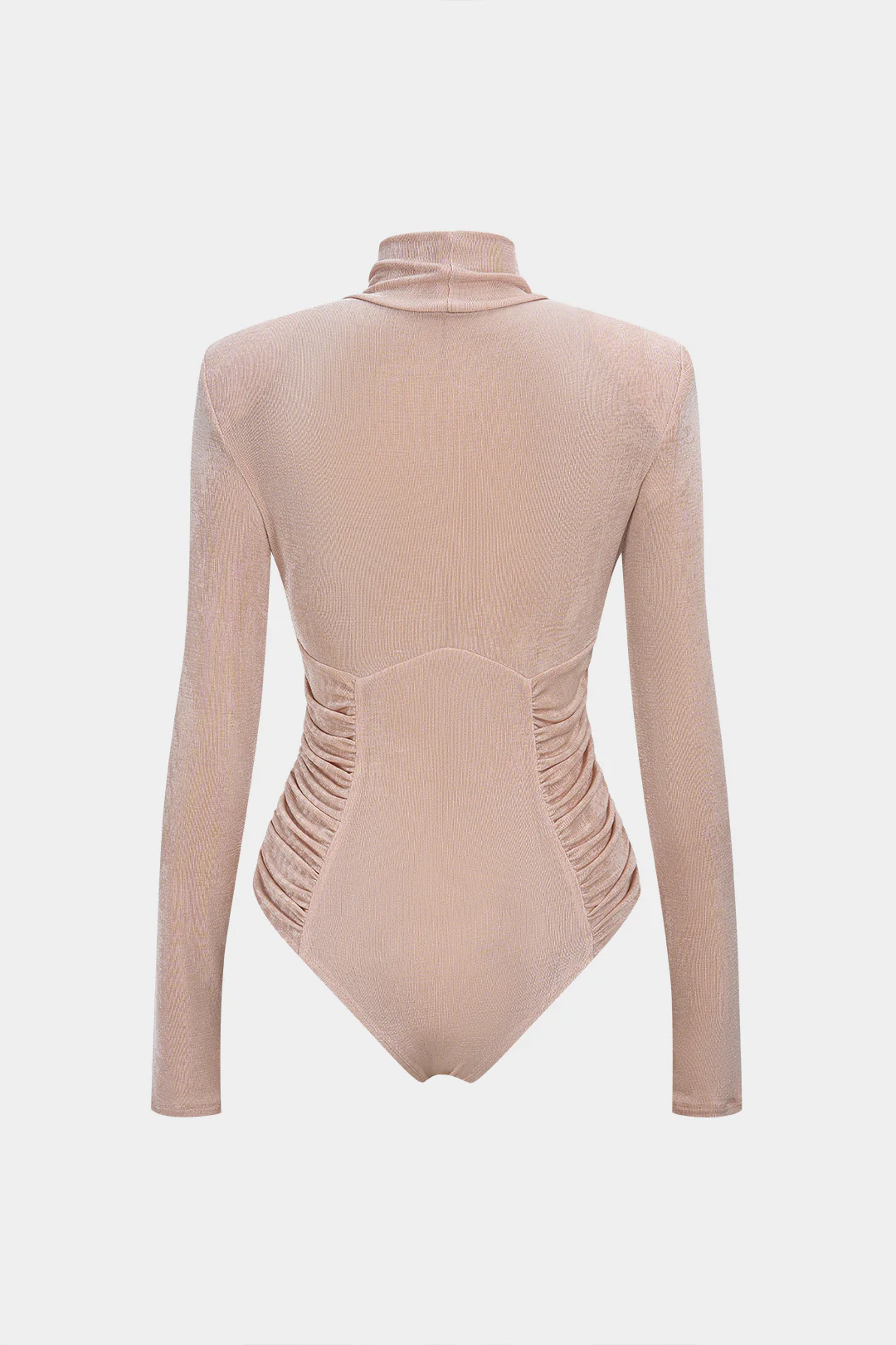 Mock Neck Shoulder Pads Ruched Long Sleeve Bodysuit - Flockneti