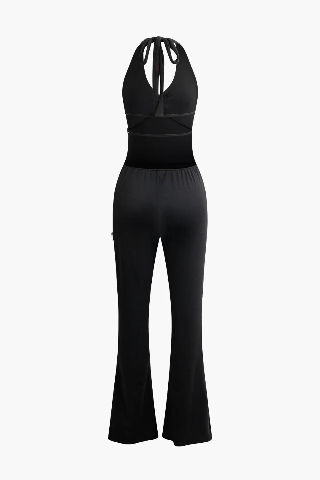 Halter Neck Backless Tie-Up Sleeveless Jumpsuit - Flockneti