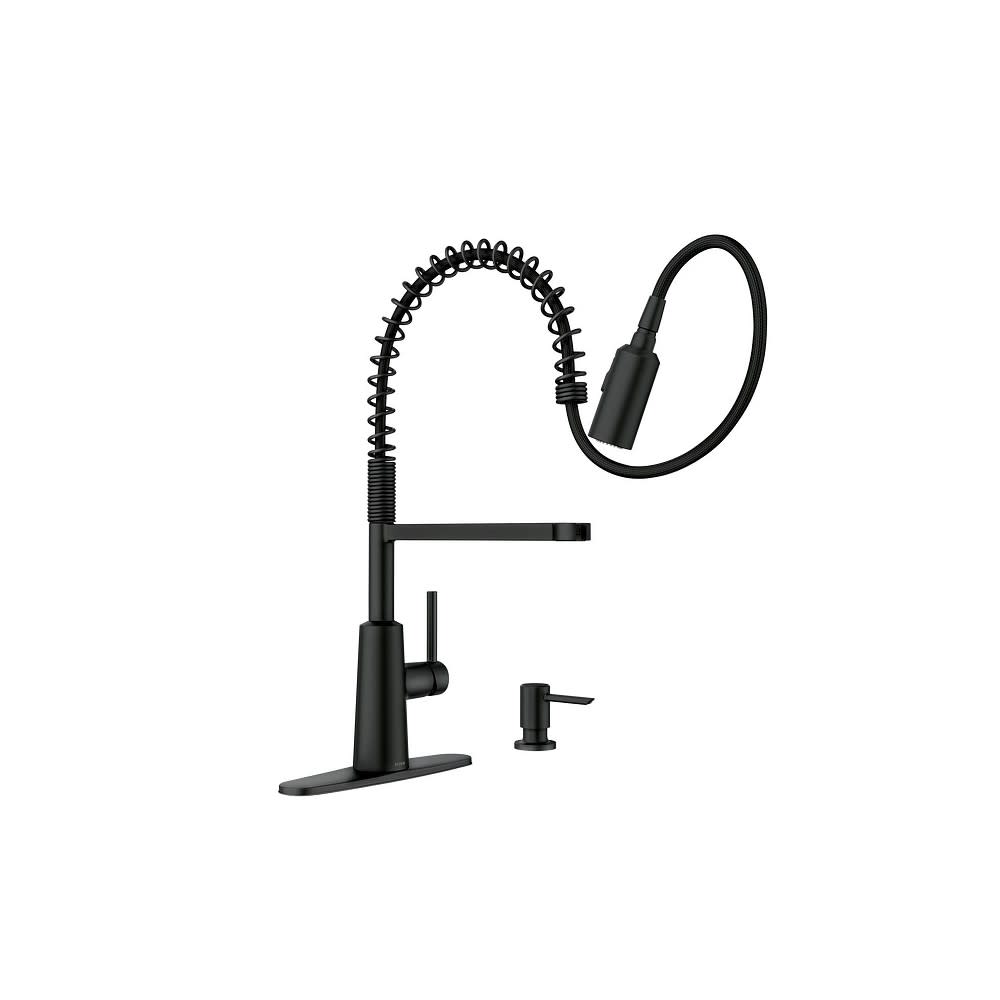Moen Nori Kitchen Faucet Matte Black Pre Rinse Spring Pulldown - Flockneti