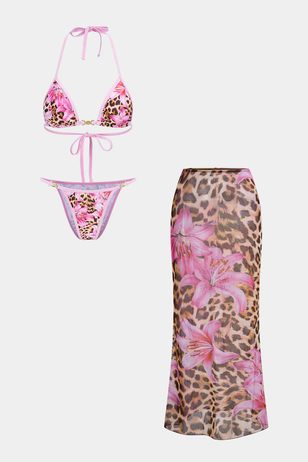 Leopard Print Halter Tie-Up Bikini Set - Flockneti