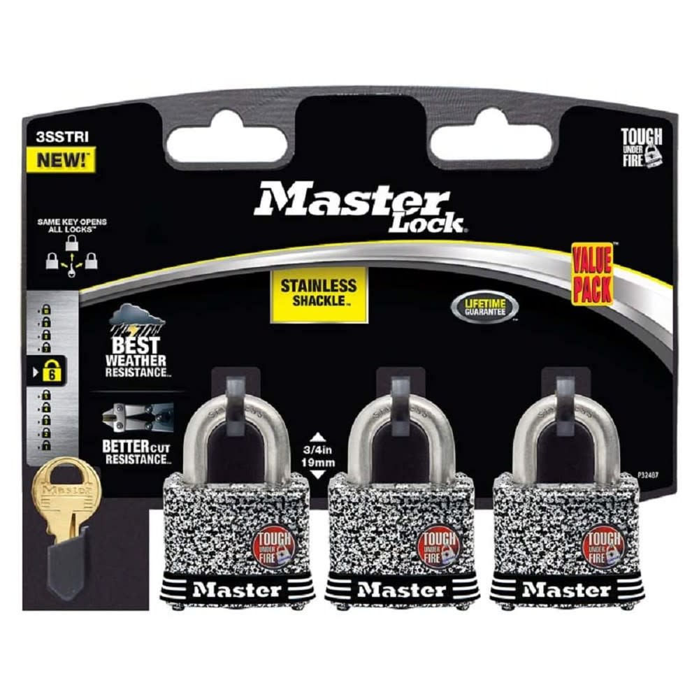 Master Lock Padlock 1 9/16″ Pin Tumbler Keyed Dual Ball Bearing 3pk - Flockneti