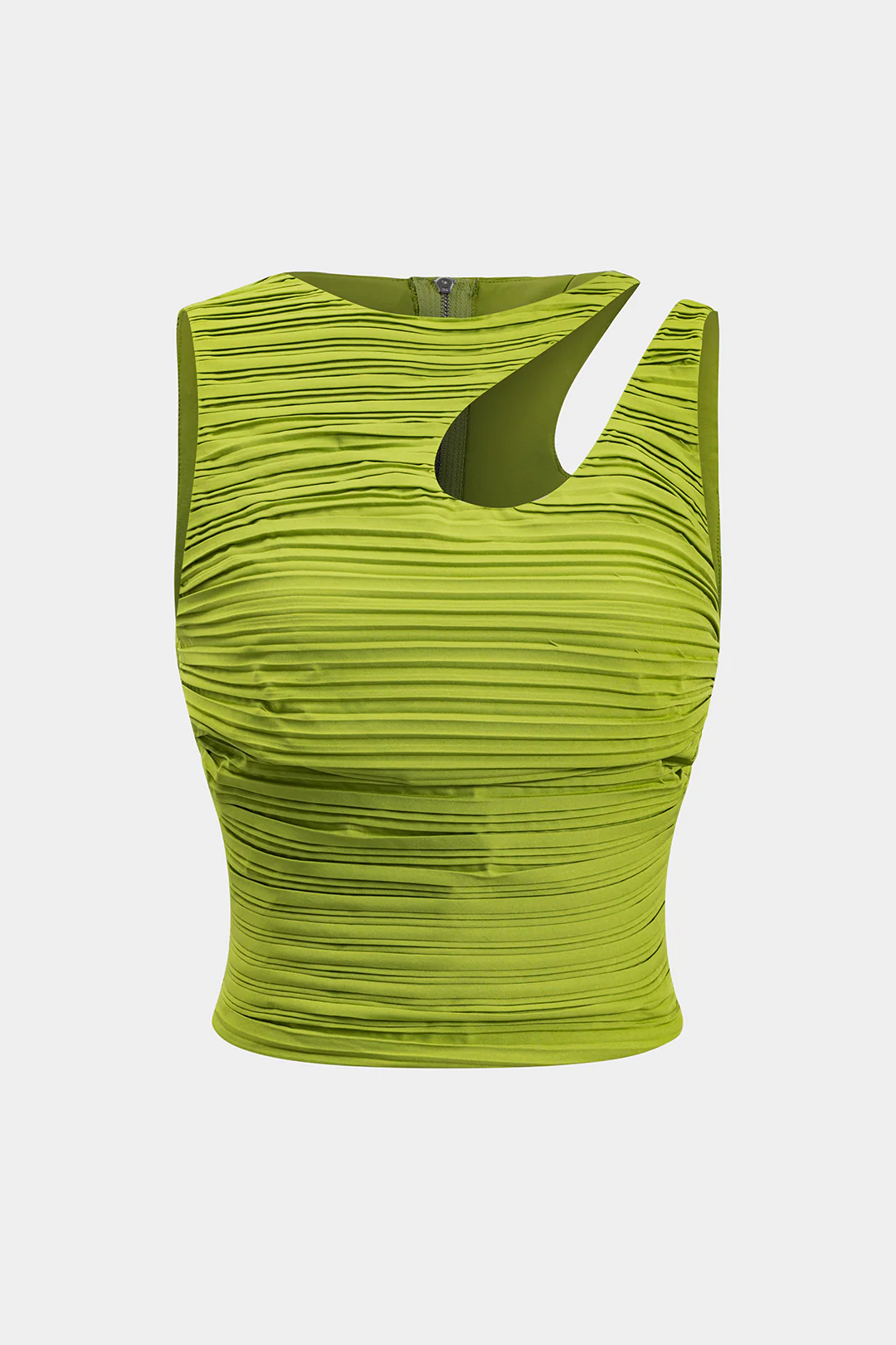 Pleated Cut Out Zipper Tank Top - Flockneti