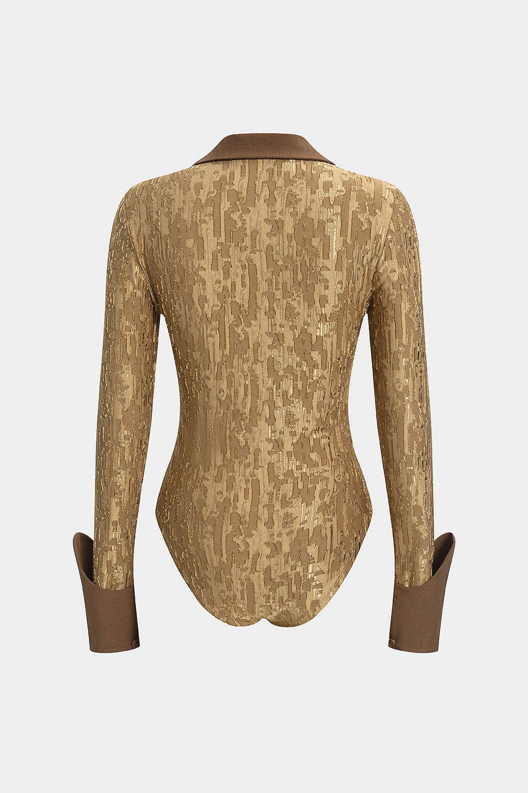 Metallic Button Ripped Patchwork Long Sleeve Bodysuit - Flockneti
