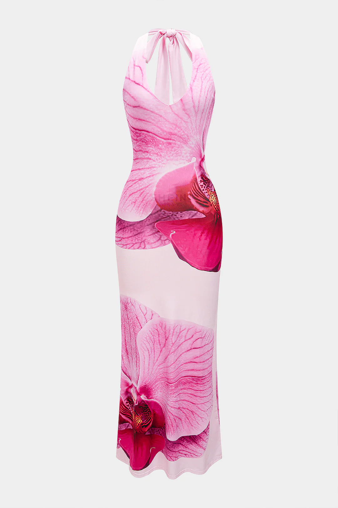 Floral Print Halter V-Neck Tie Back Backless Sleeveless Maxi Dress - Flockneti