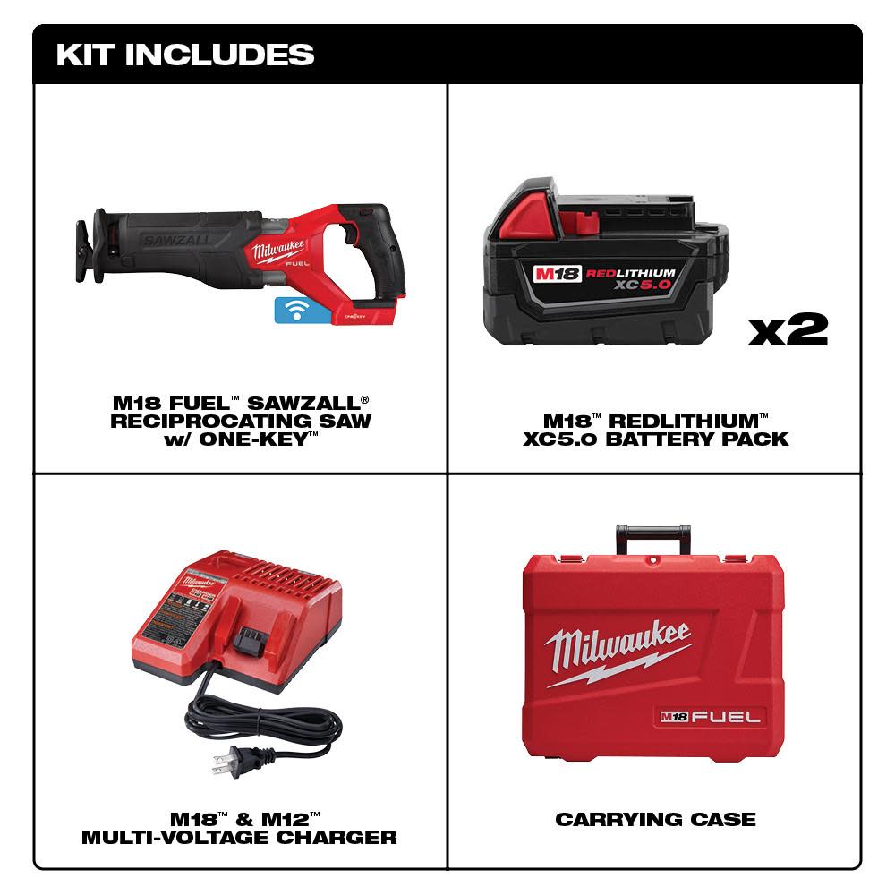Milwaukee M18 FUEL SAWZALL Reciprocating Saw with ONE-KEY – 2 Battery XC5.0 Kit - Flockneti