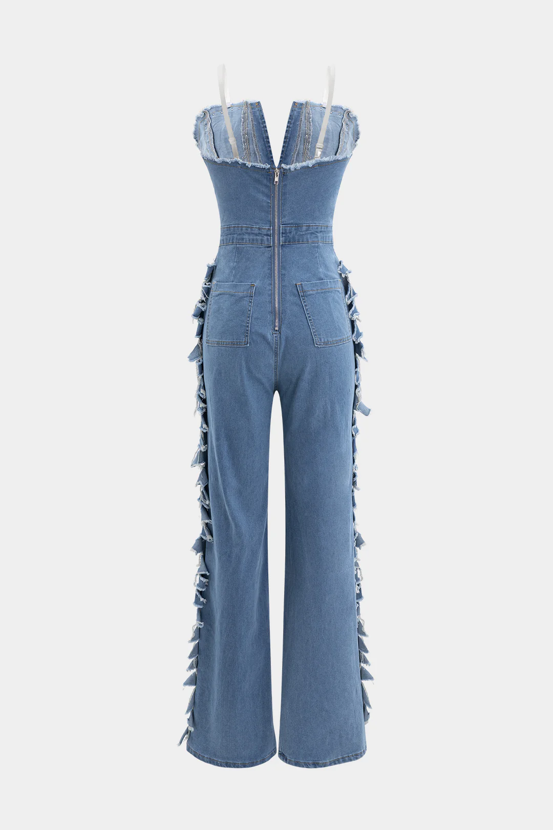 Denim Deep V-Neck Sleeveless Jumpsuit - Flockneti