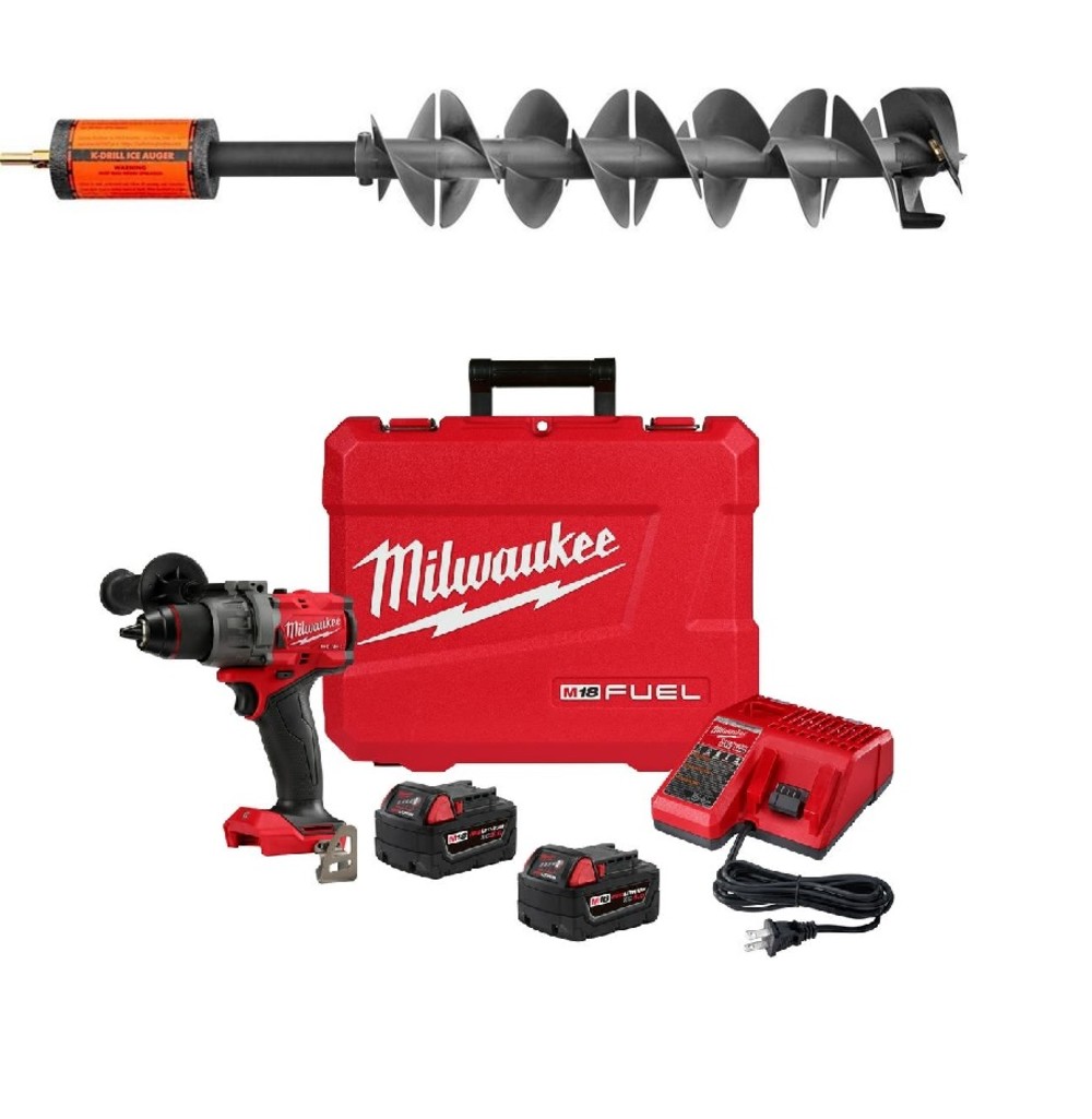 K-Drill 8.5″ Ice Auger with Milwaukee M18 FUEL 1/2″ Drill/Driver Kit Bundle - Flockneti