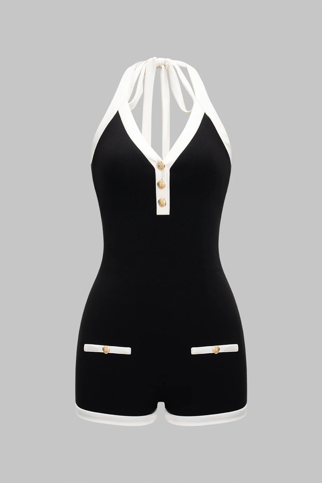 Halter Neck Backless Tie-Up Sleeveless Romper - Flockneti