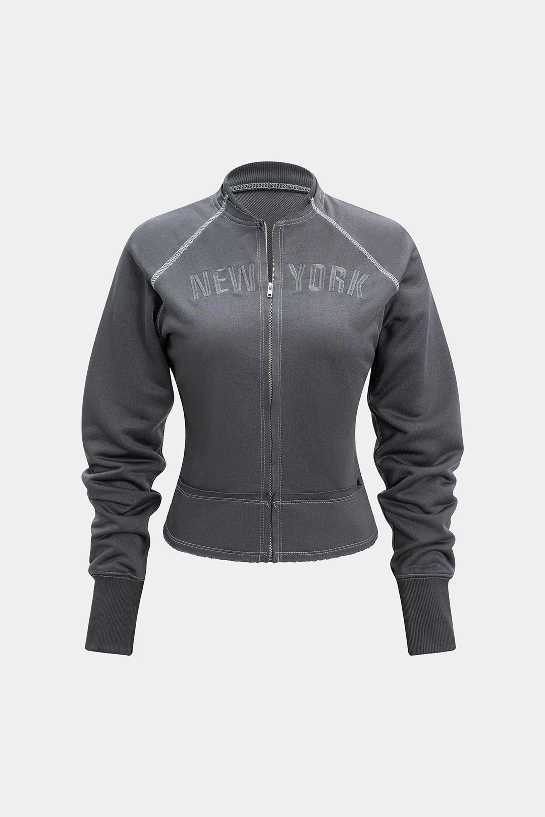 Letter Embroidery Zipper Sweatshirt - Flockneti