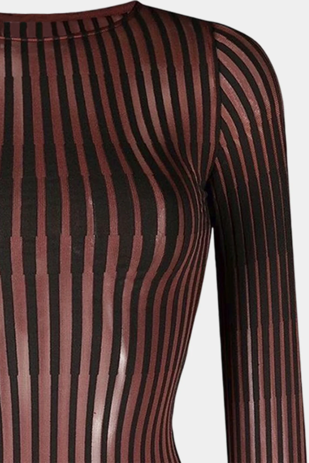 Stripes Print Round Neck Long Sleeve Bodysuit - Flockneti