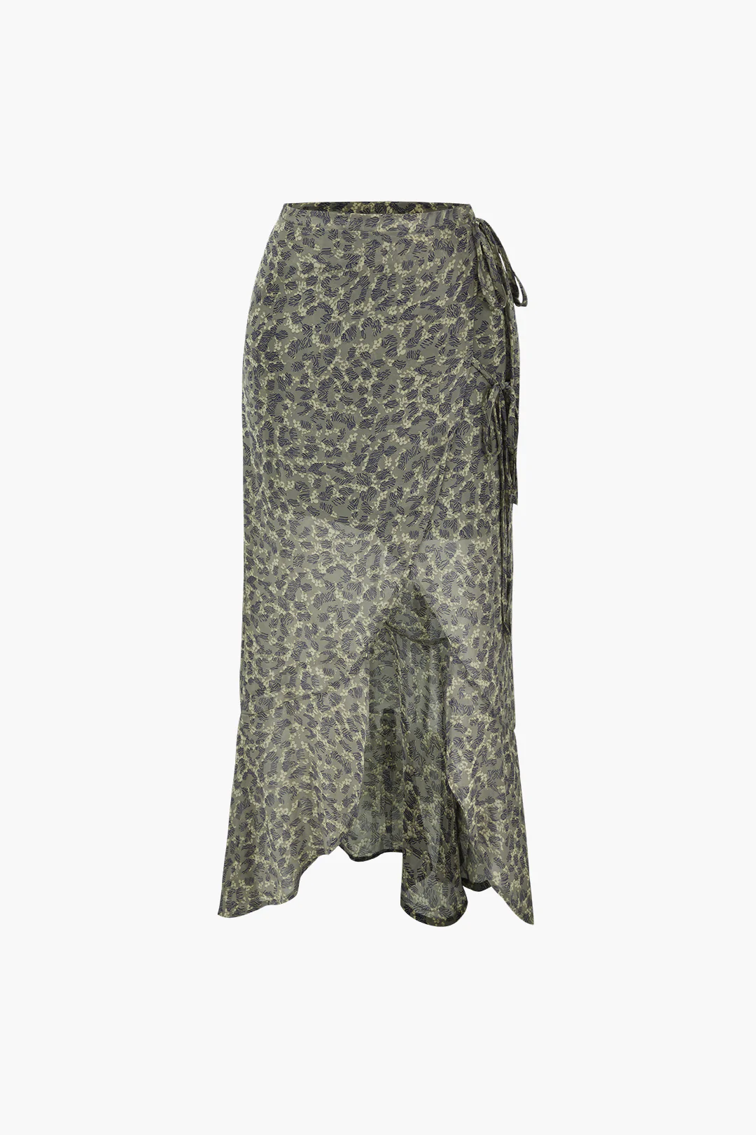 Floral Print Tie Up Asymmetrical Skirt - Flockneti