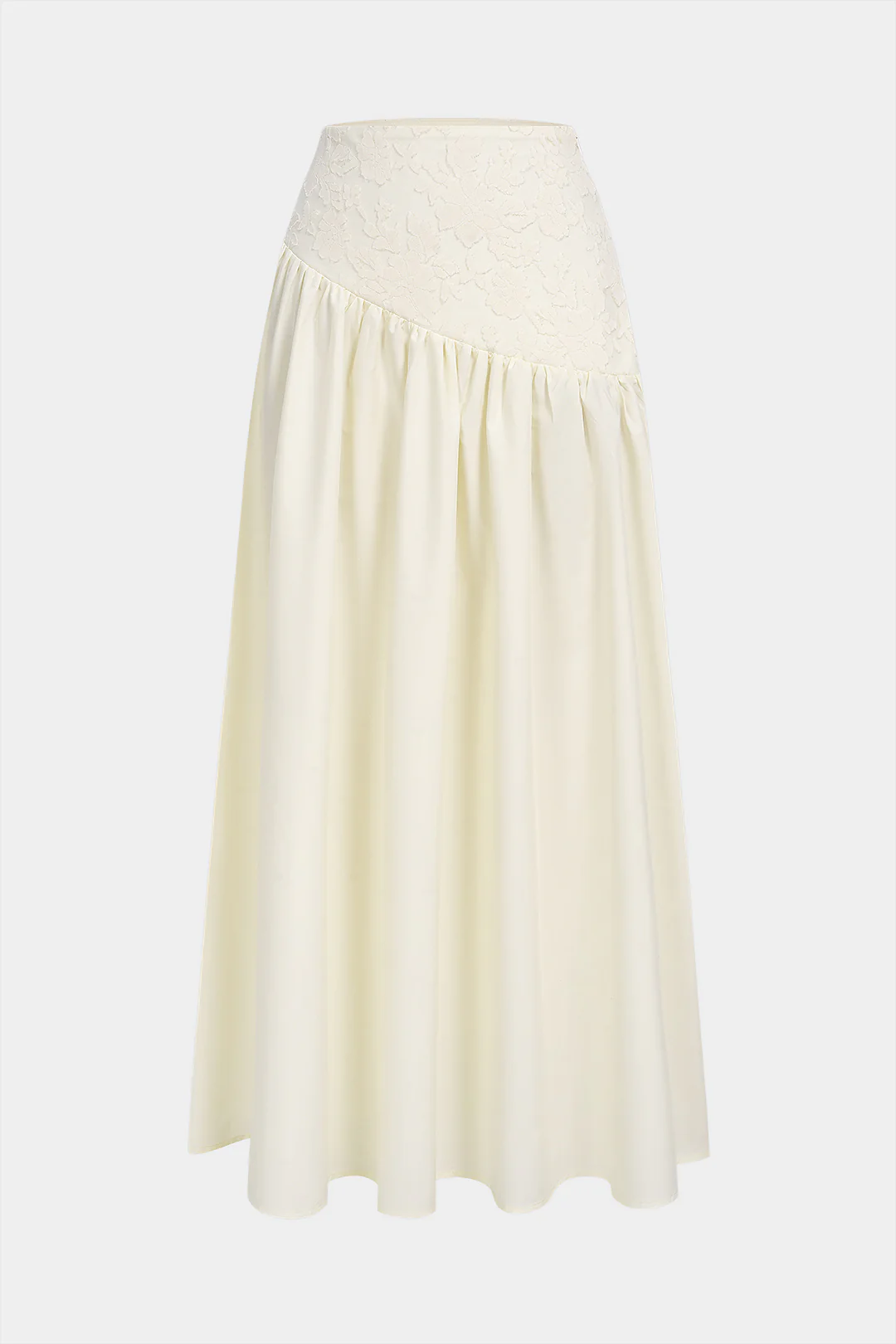 Lace Patchwork Textured Asymmetrical Ruched Skirt - Flockneti