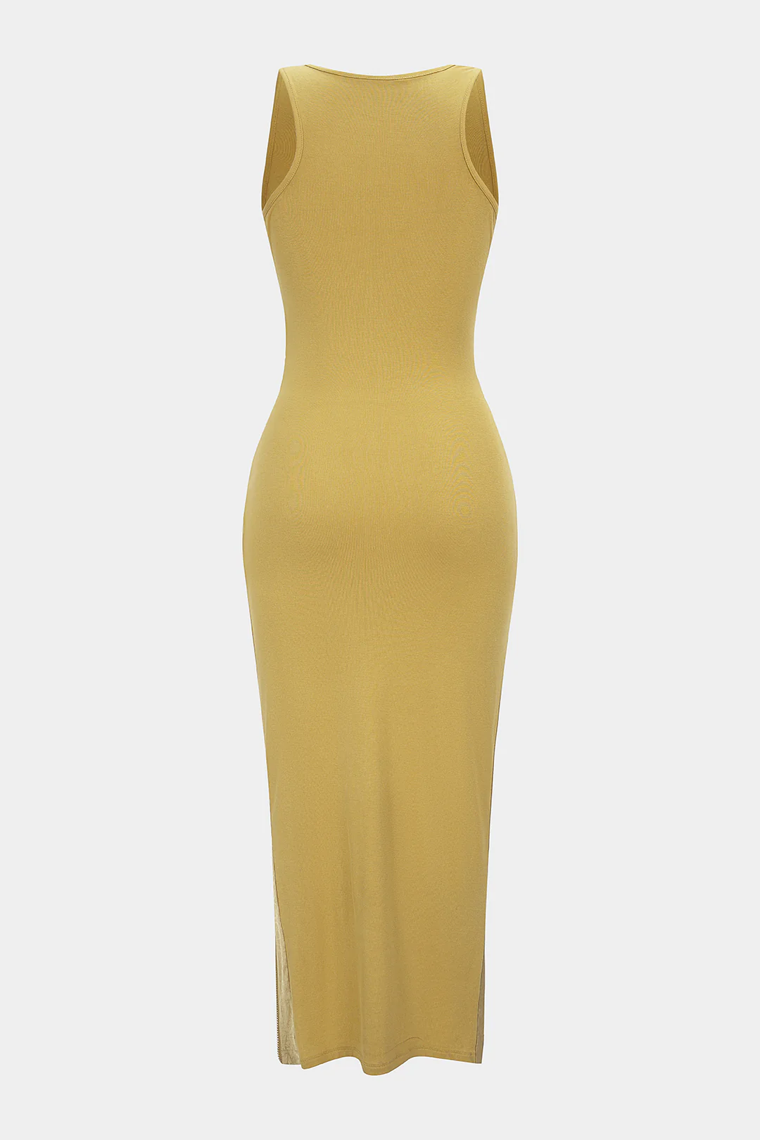 Patchwork Textured U-Neck Asymmetrical Ruched Zipper Slit Sleeveless Maxi Dress - Flockneti
