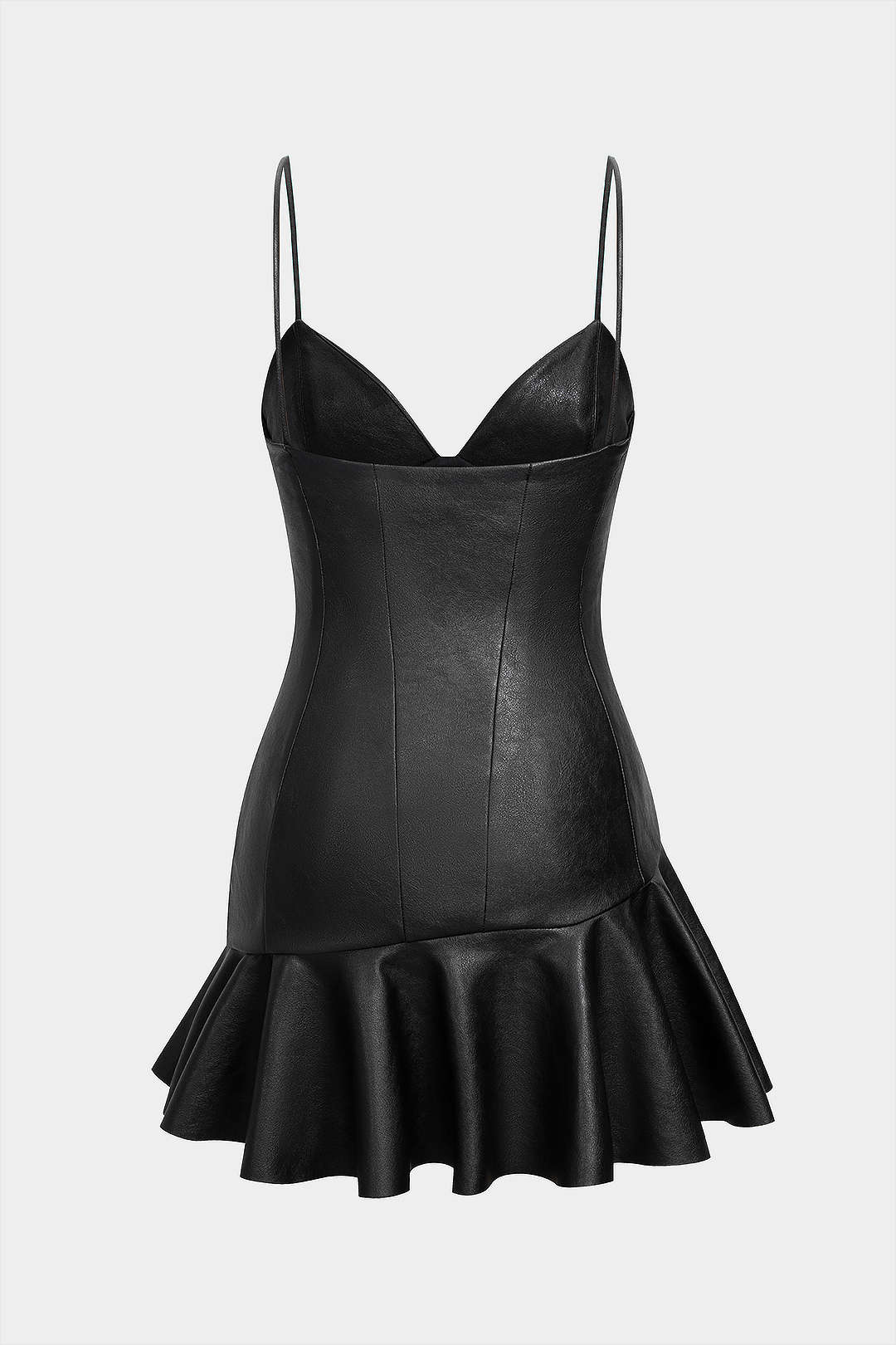Faux Leather Asymmetrical Ruffle Hem Slip Sleeveless Mini Dress - Flockneti