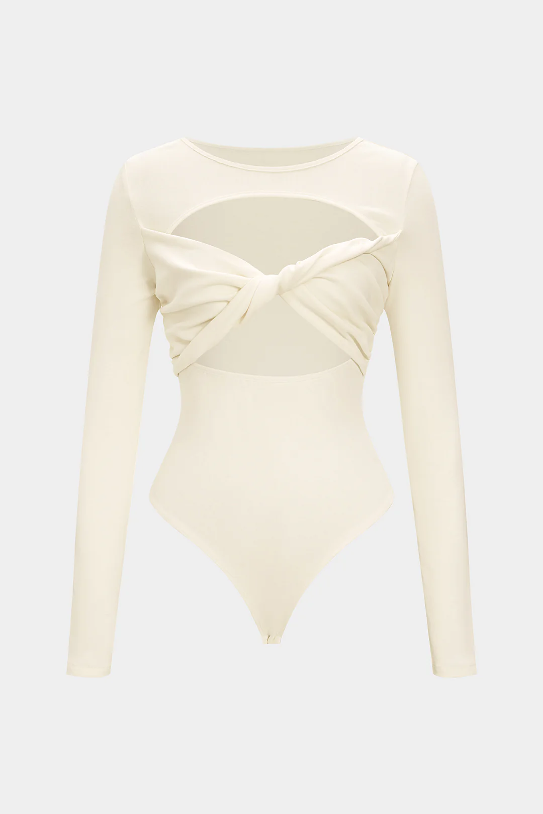 Cut Out Twist Knot Long Sleeve Bodysuit - Flockneti