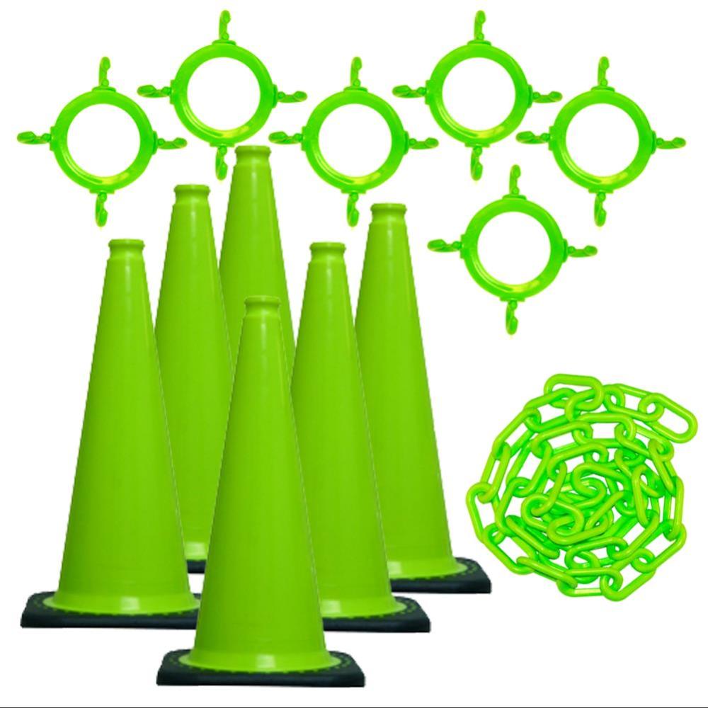 Mr Chain 28″ Safety Green Traffic Cone and Chain Kit - Flockneti