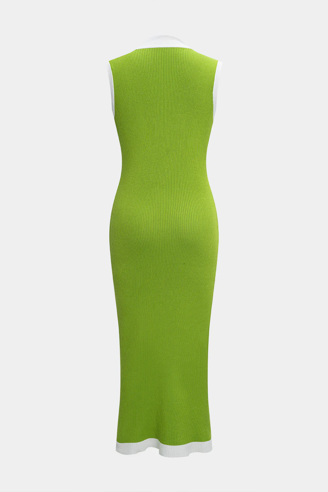 Knit Contrast Button V-Neck Sleeveless Dress - Flockneti
