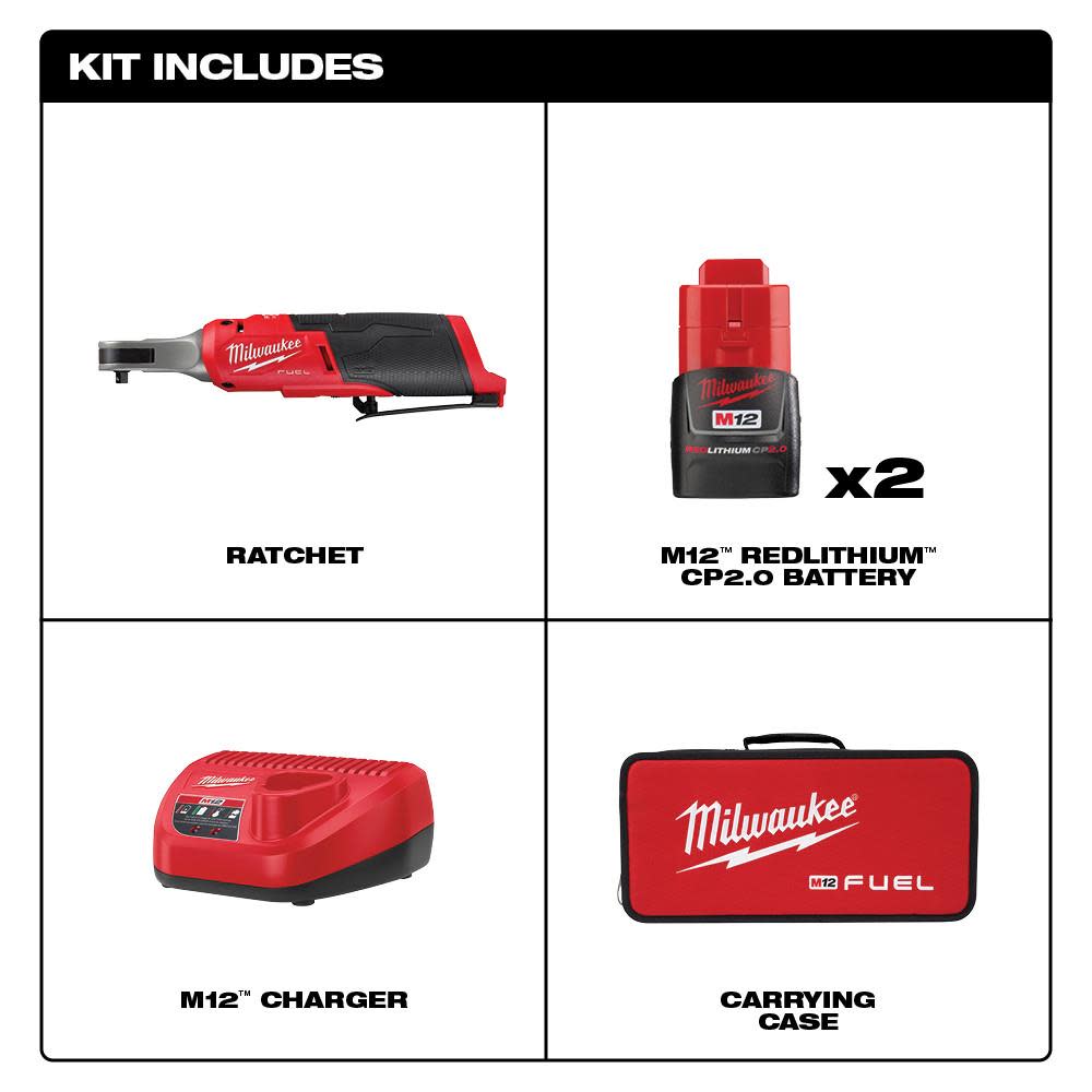 Milwaukee M12 FUEL 1/4″ High Speed Ratchet Kit - Flockneti