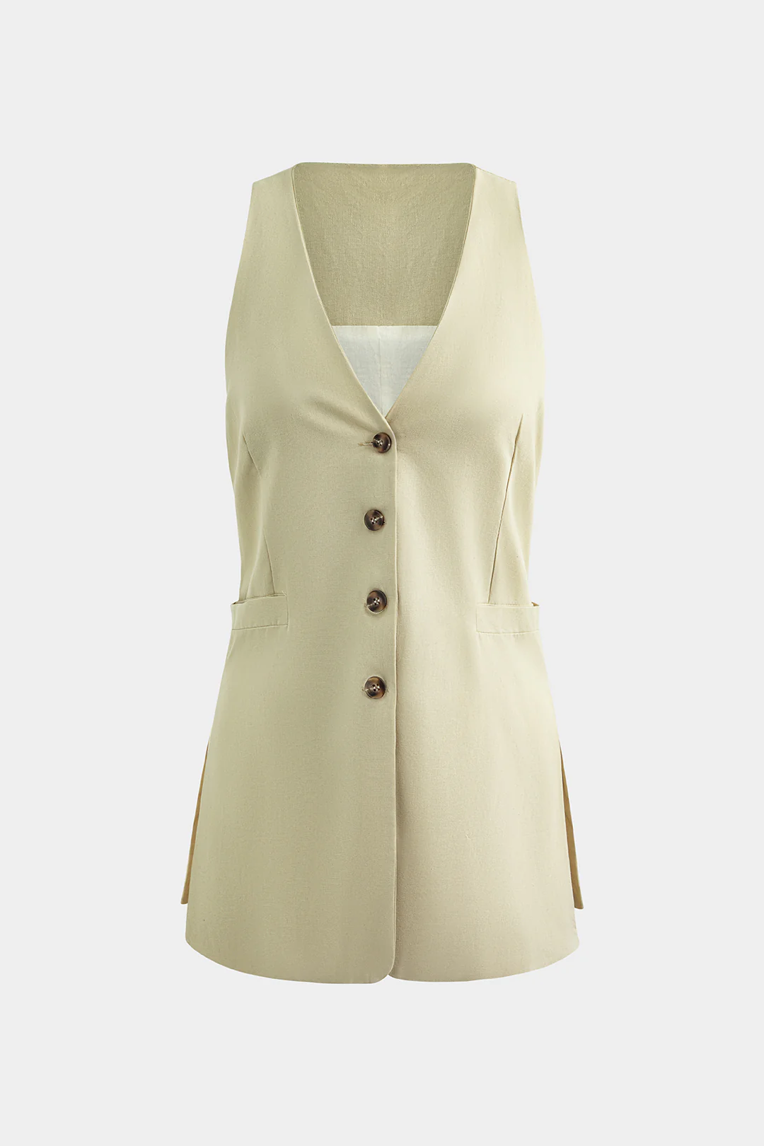 V-Neck Button Side Slit Vest - Flockneti
