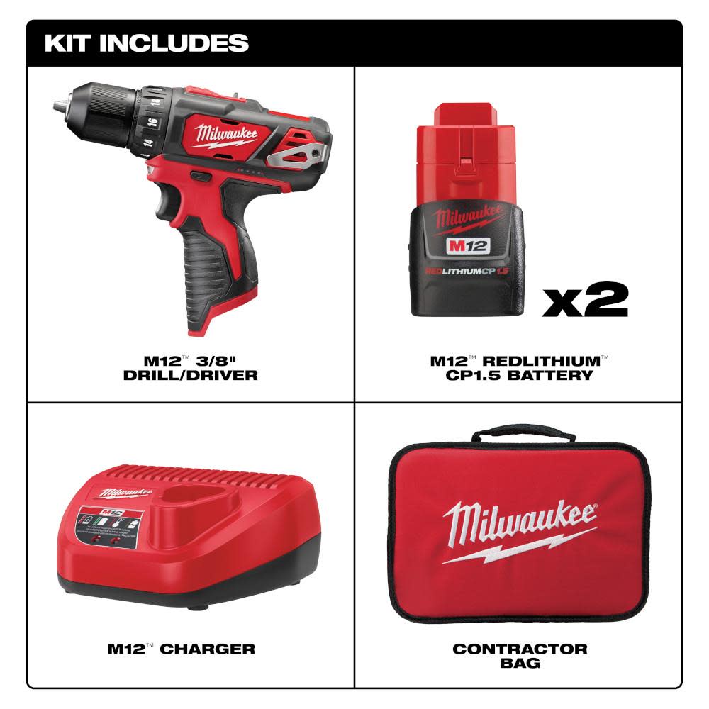 Milwaukee M12 3/8 in. Drill/Driver Kit - Flockneti