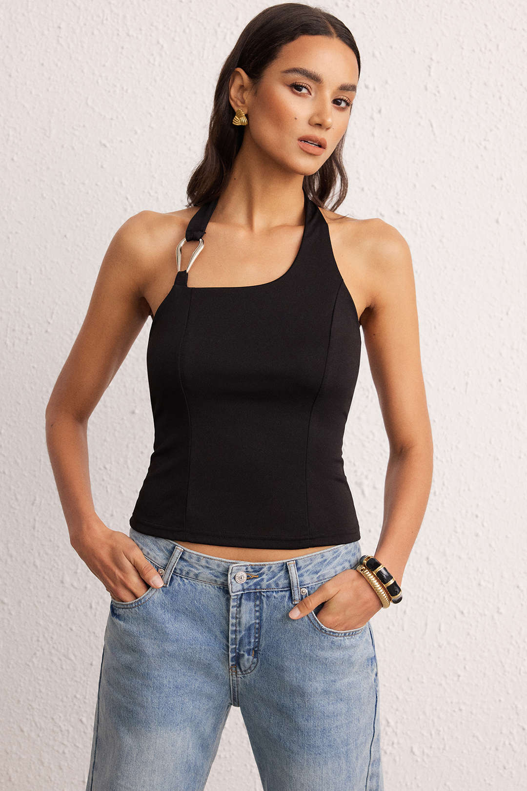 Halter Neck Metallic Tank Top - Flockneti