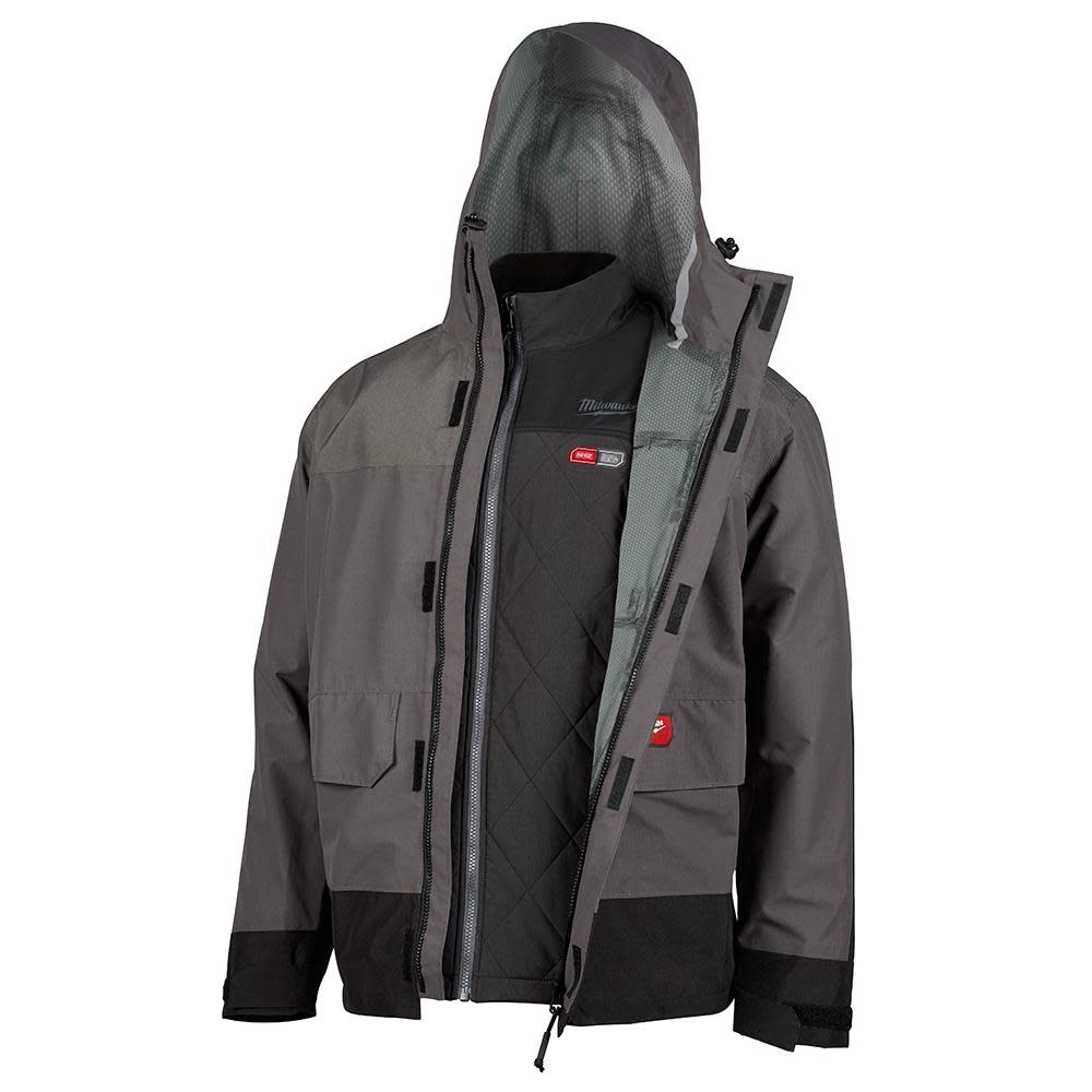 Milwaukee M12 Heated AXIS Layering System with HYDROBREAK Rainshell Kit Large Gray - Flockneti