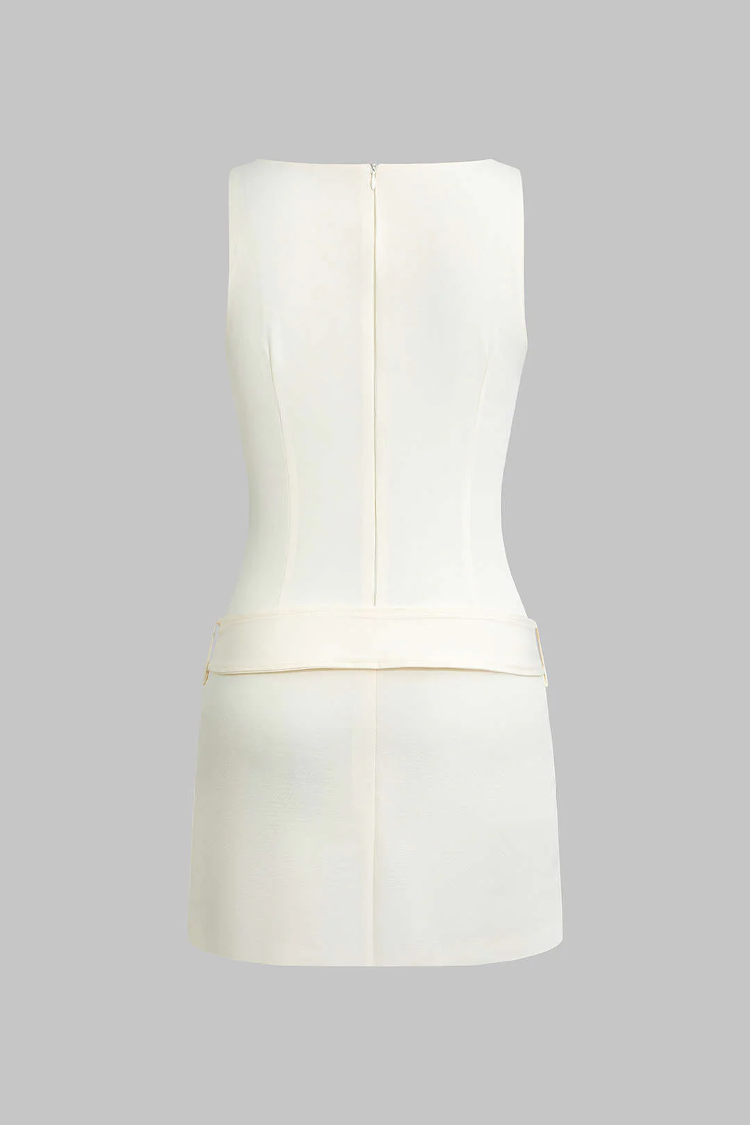 Solid Belted Pocket Zipper Sleeveless Mini Dress - Flockneti