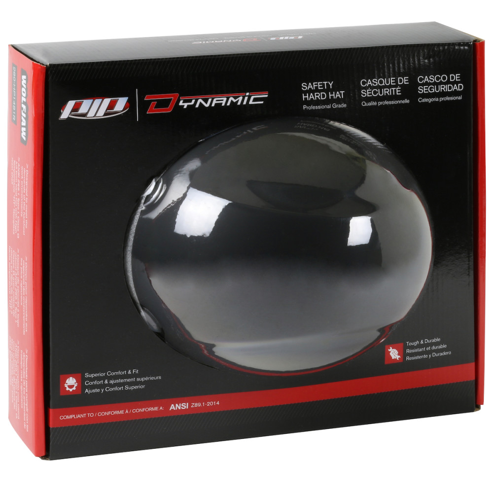Protective Industrial Products Dynamic Wolfjaw Hard Hat Matte Black Full Brim Smooth Dome - Flockneti
