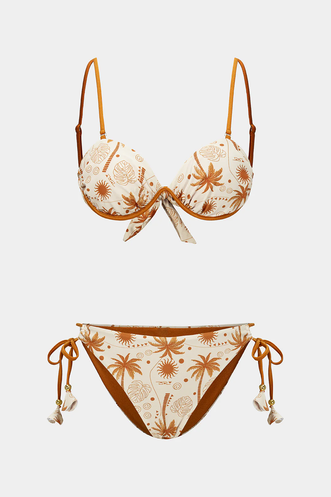 Palm Leaf Print Strappy Bikini Set - Flockneti