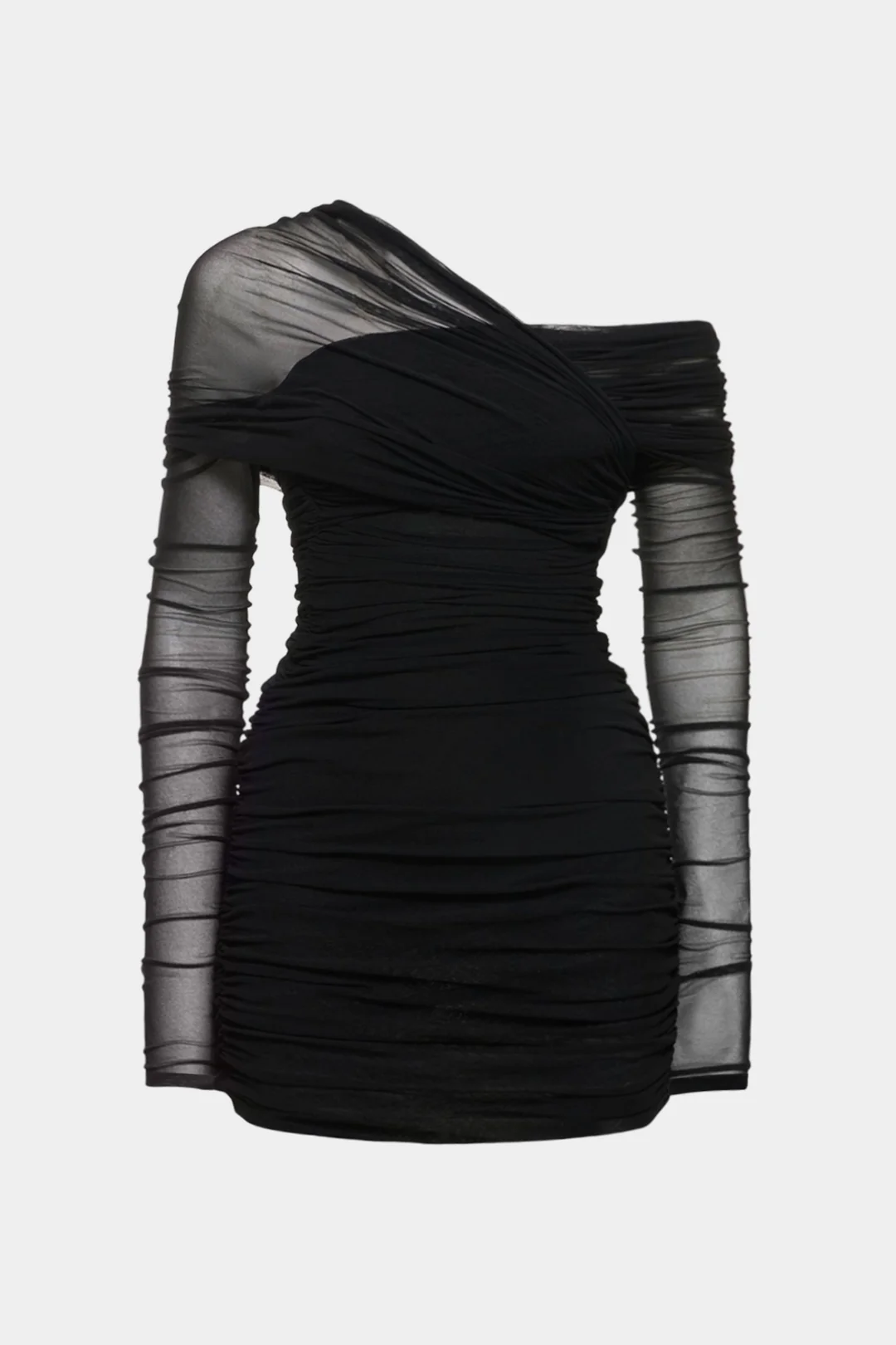 Plus Size Mesh One Shoulder Long Sleeve Mini Dress - Flockneti