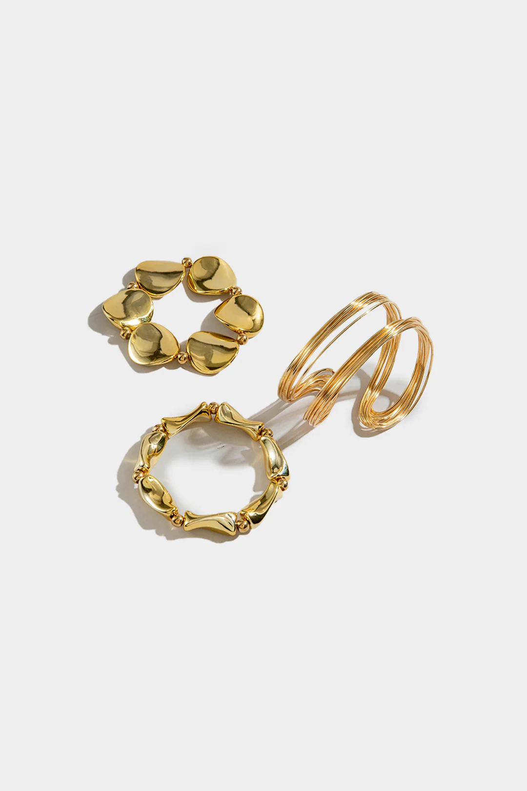 Metal Multilayer Geometric Open Wavy Beaded Bracelet - Flockneti