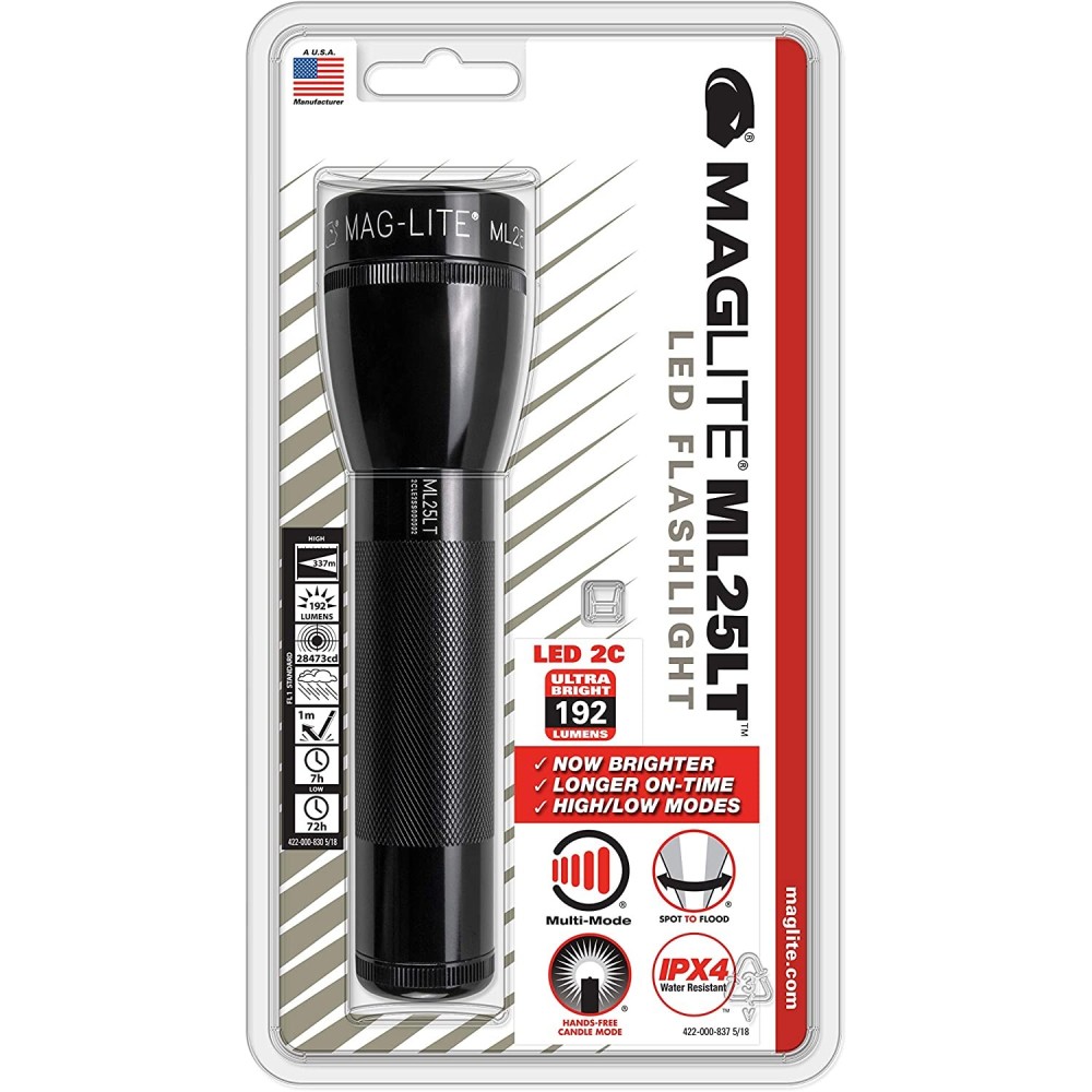 Maglite Flashlight ML25LT 192 Lumens Black LED 2 Cell C - Flockneti