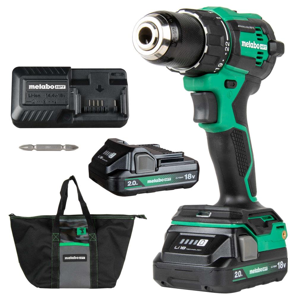 Metabo HPT 18V MultiVolt Cordless Brushless Hammer Drill Kit (2 x 2.0Ah) - Flockneti