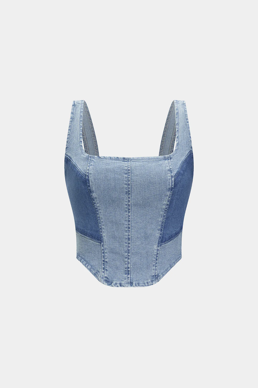 Denim Contrast Zipper Crop Top - Flockneti