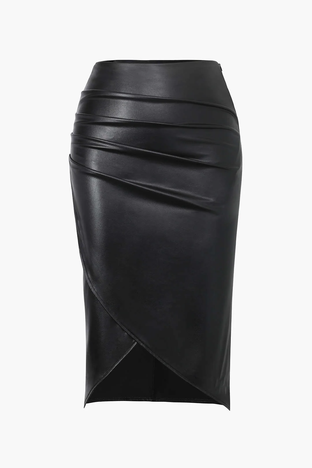 Plus Size Faux Leather Ruched Zipper Skirt - Flockneti