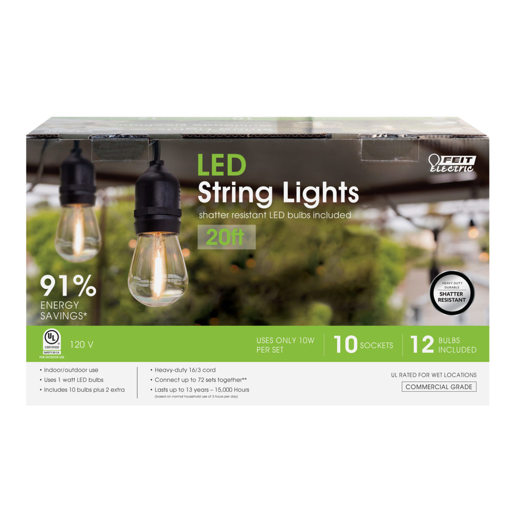 Feit Electric 120V 20′ 10-Lights Outdoor LED String Light Set - Flockneti