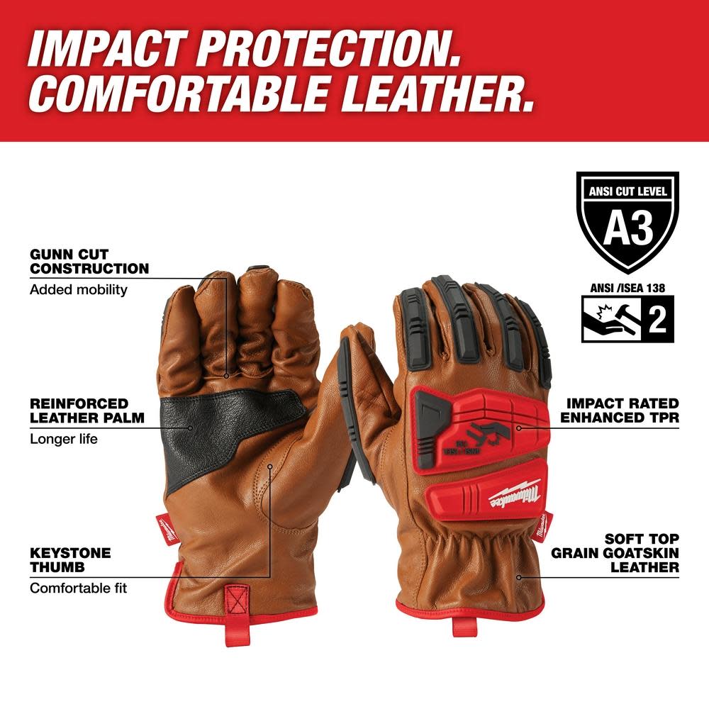 Milwaukee Impact Cut Level 3 Gloves Goatskin Leather - Flockneti