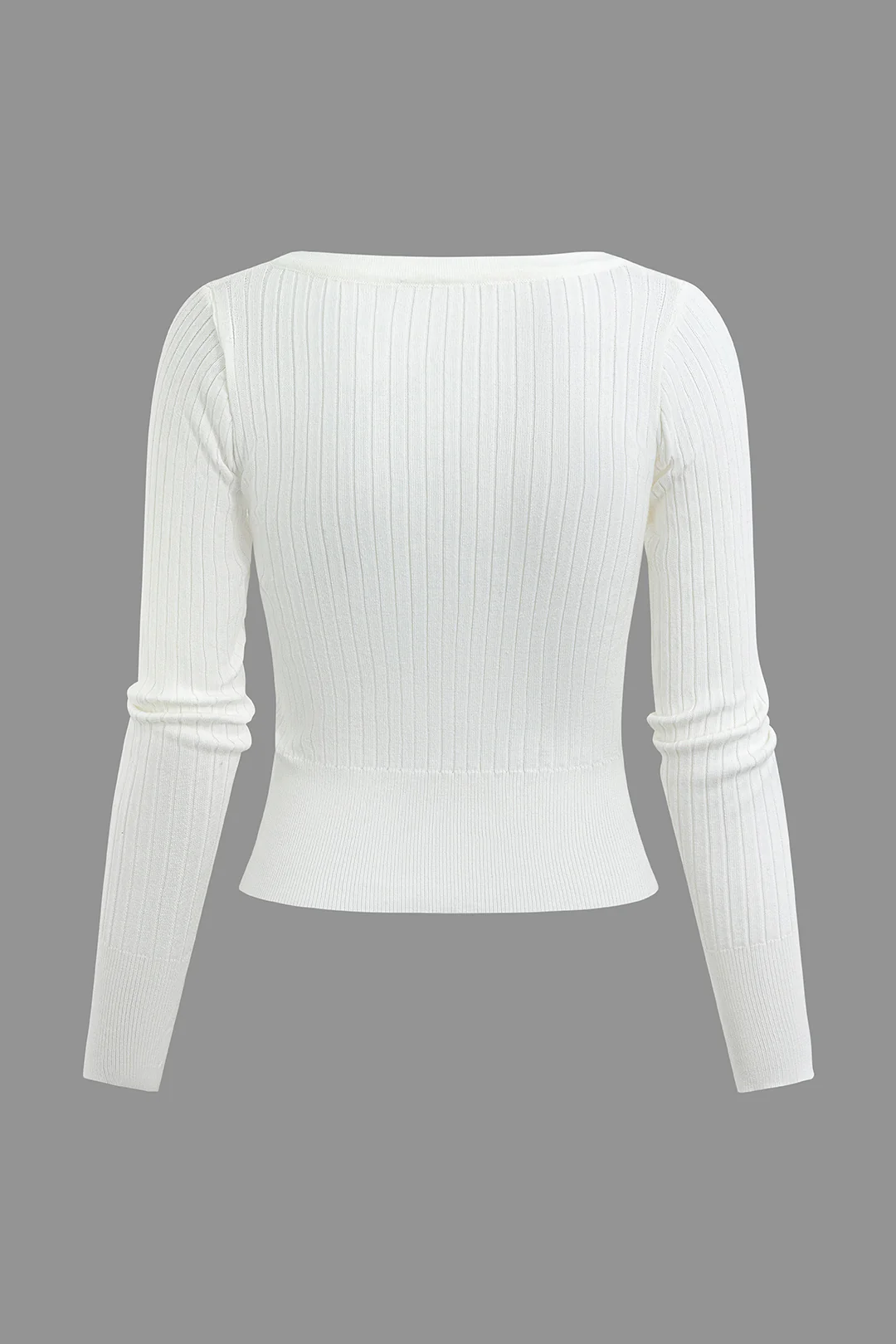 Knit V-Neck Ribbed Button Long-Sleeve Top - Flockneti