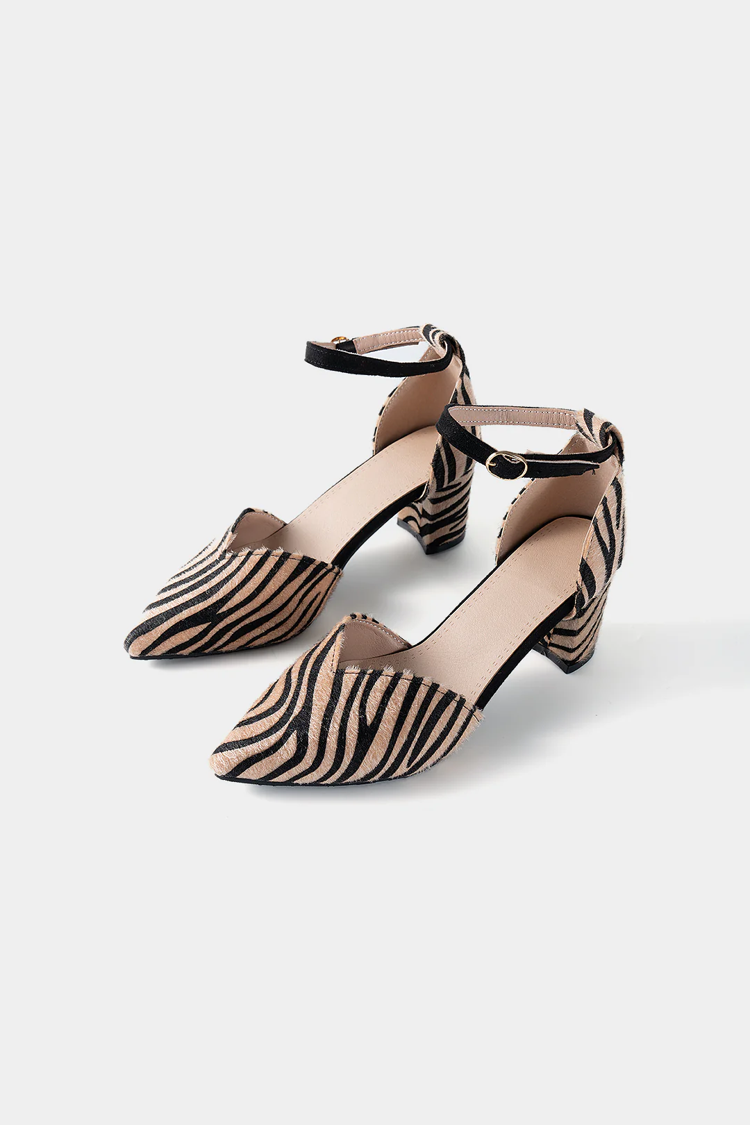 Zebra Print Pointed Toe Heels - Flockneti