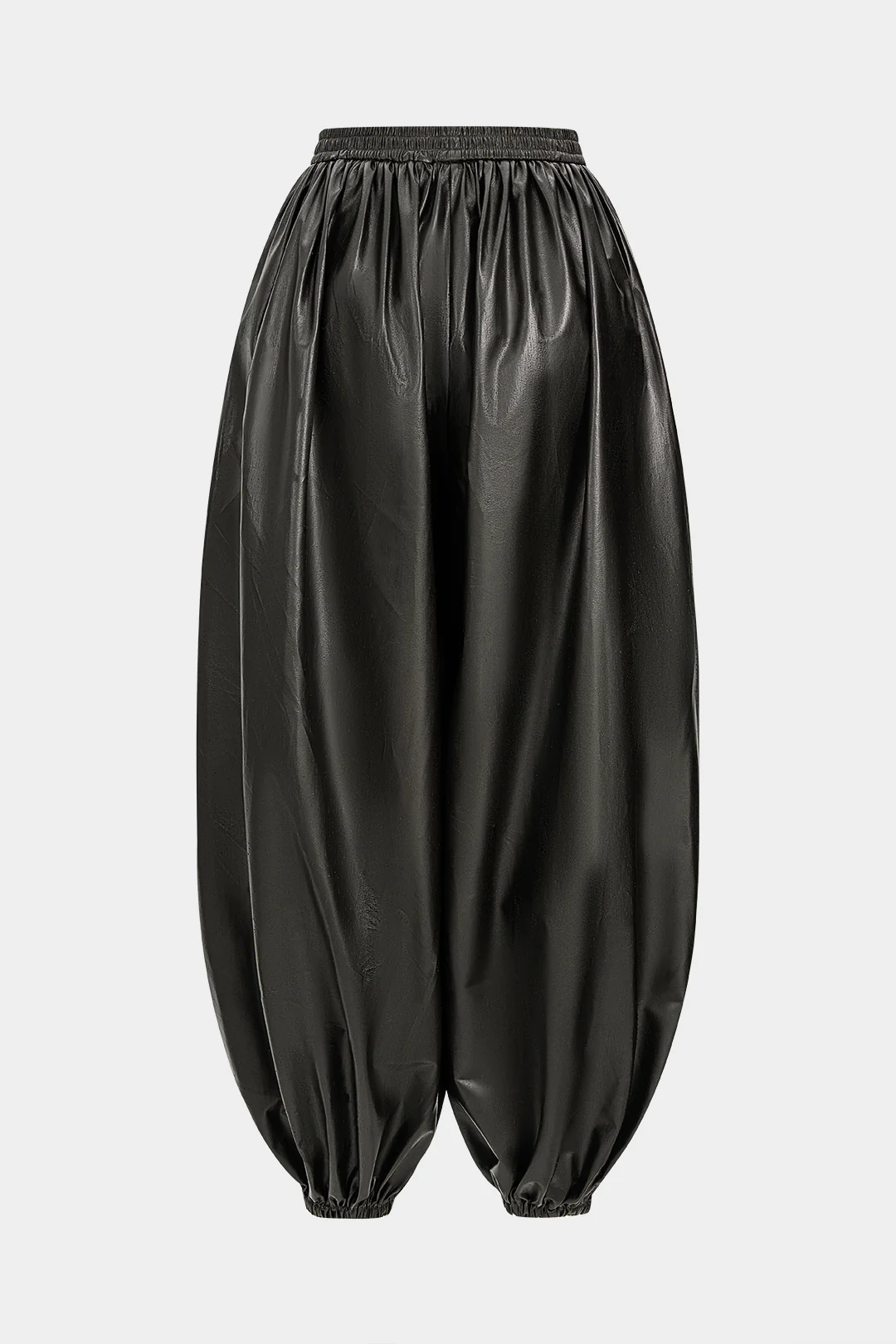 Faux Leather Ruched Wide Leg Trousers - Flockneti