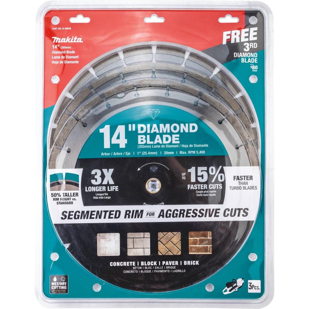 Makita 14″ Diamond Blade Segmented General Purpose Contractor 3/pk - Flockneti