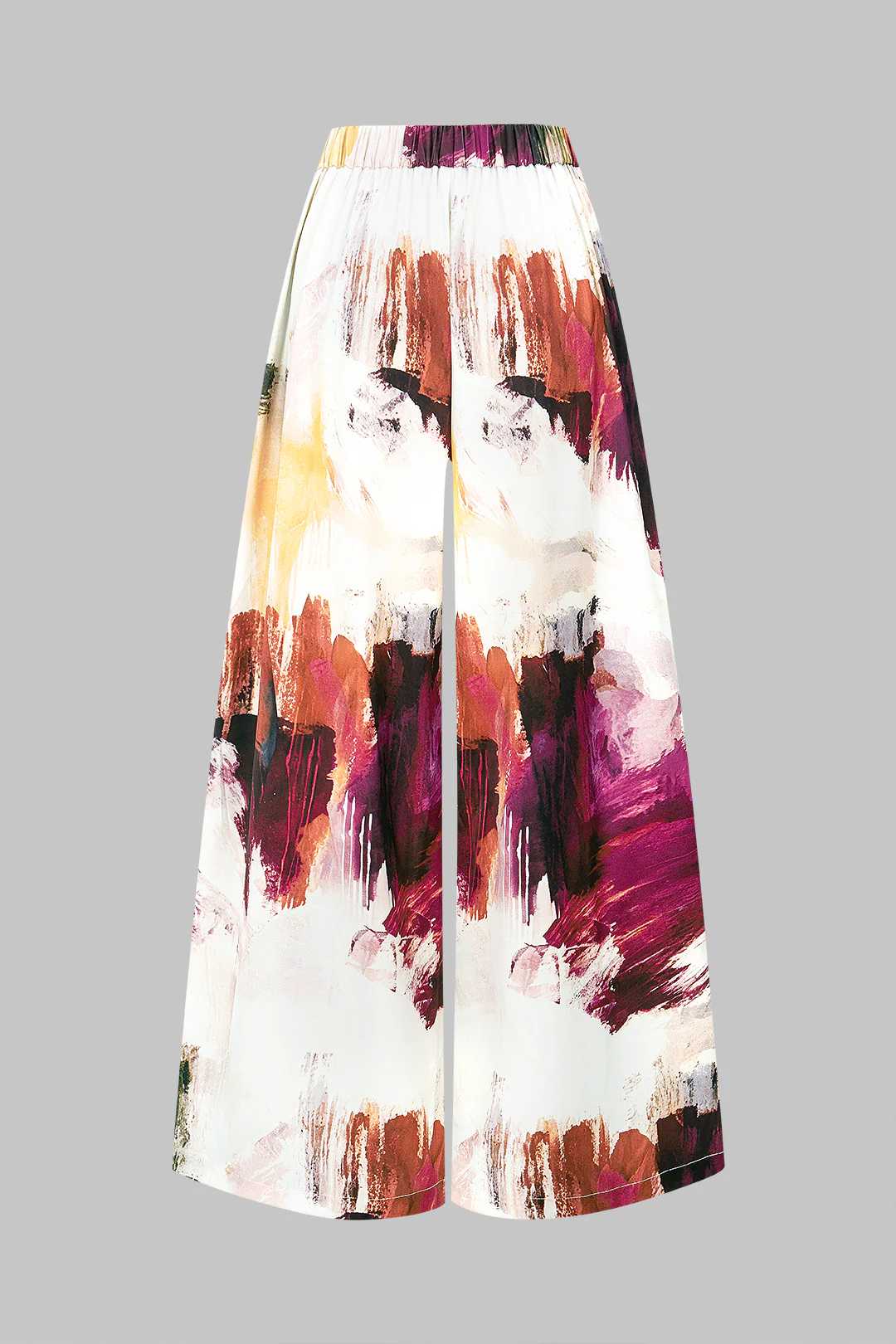 Graffiti Print Satin Shirred Waistband Wide Leg Pants - Flockneti