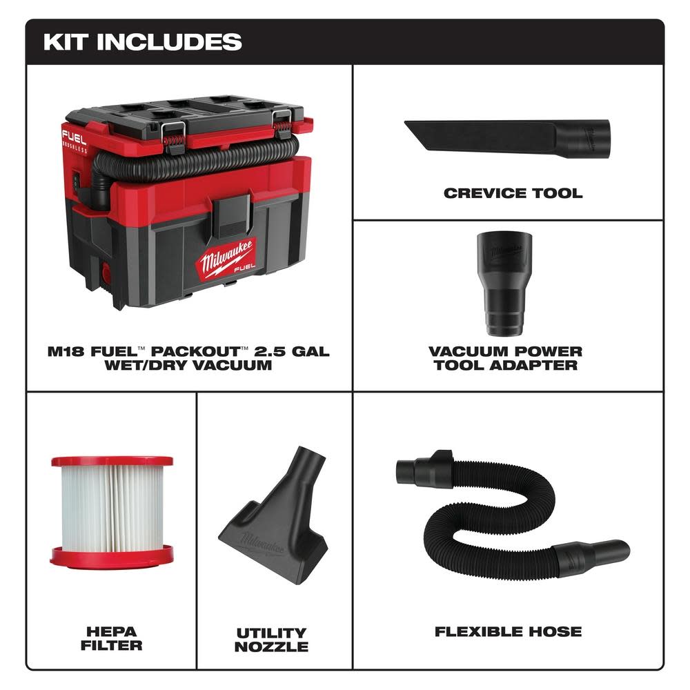 Milwaukee M18 FUEL PACKOUT 2.5 Gallon Wet/Dry Vacuum Bare Tool - Flockneti