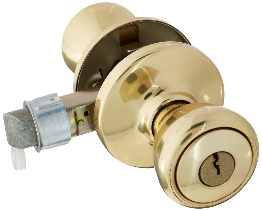 Kwikset Polished Brass Mobile Home Keyed Entry Lockset Knob - Flockneti