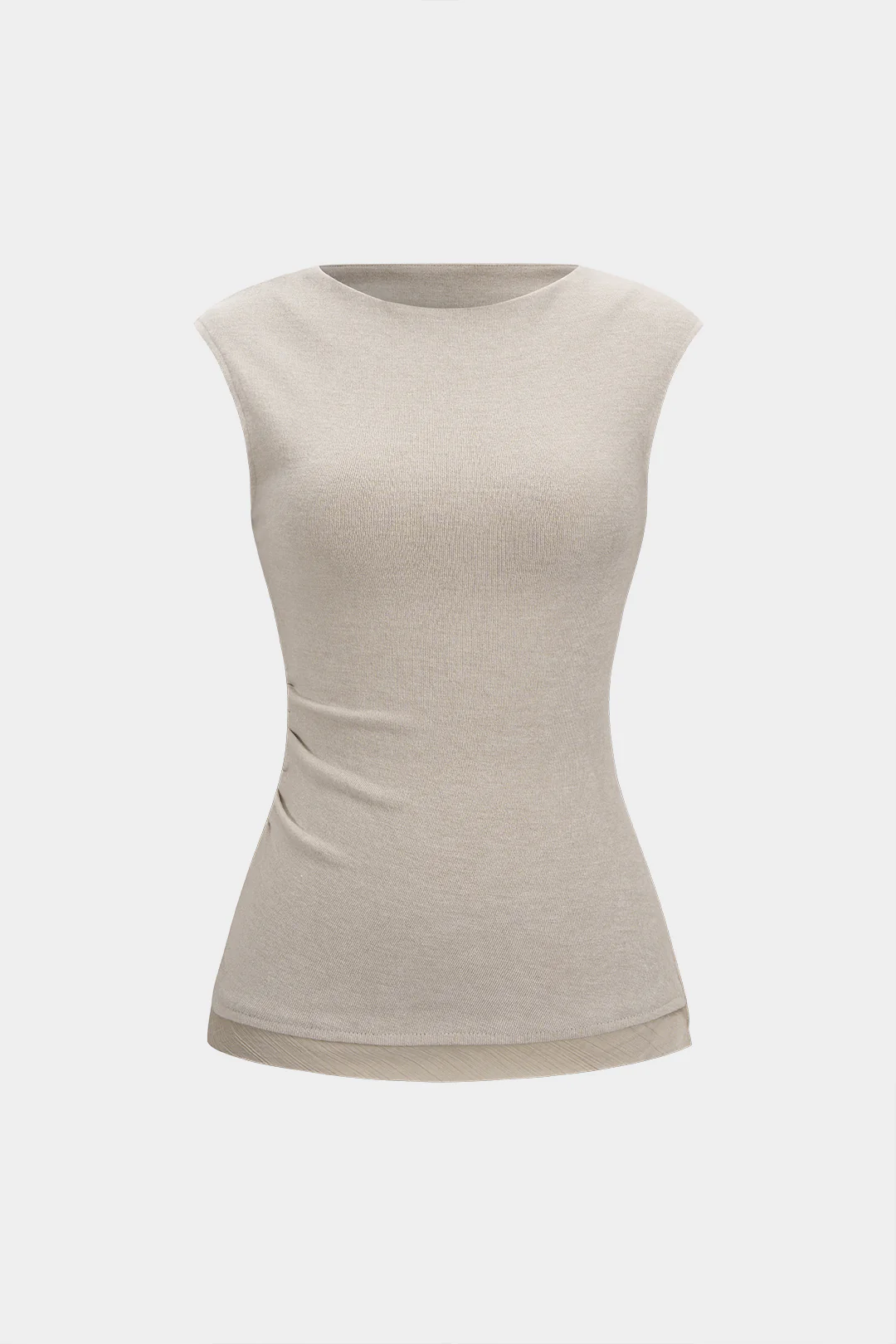 Knit Patchwork Round Neck Sleeveless Top - Flockneti