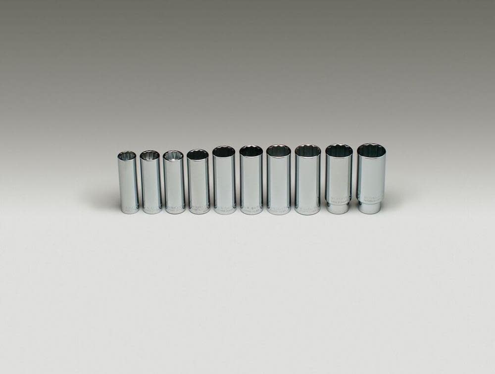 Wright Tool 1/2 In. Dr. 10 pc. 12 Pt. Deep Metric Socket Set - Flockneti