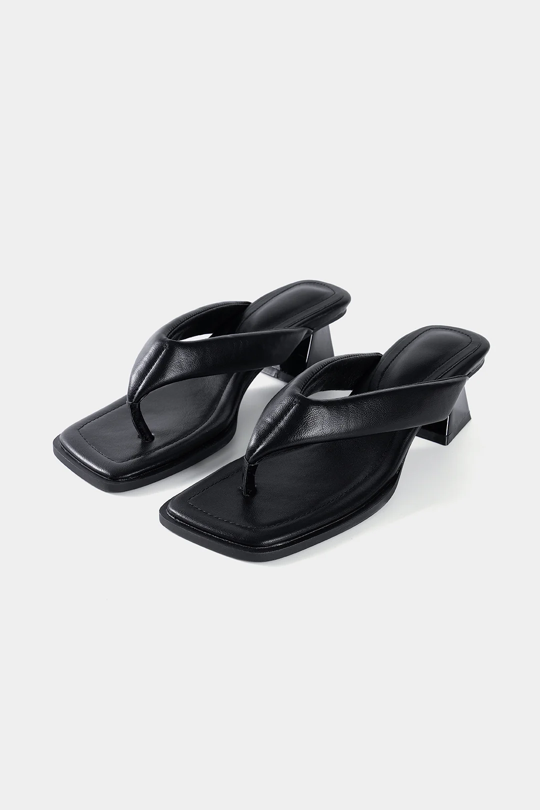 Leather Square Toe  Heel Sandals - Flockneti